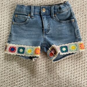 Colorful Crochet Trim Denim Shorts